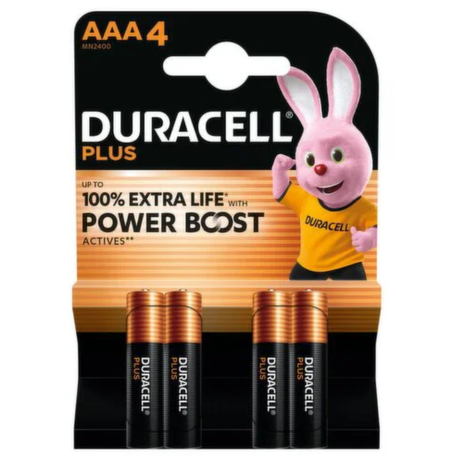 DURACELL Plus AAA Batteries (4 Pack) – Power Boost Alkaline Batteries 1.5V